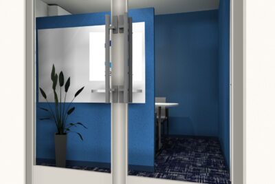 オフィスデザインイメージパース　応接室　ブルー2パターン扉クローズ