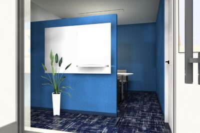 オフィスデザインイメージパース　応接室　ブルー2パターン扉オープン